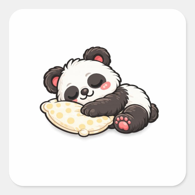 Süßer schlafender Panda mit Kissen Quadratischer Aufkleber (Vorderseite)