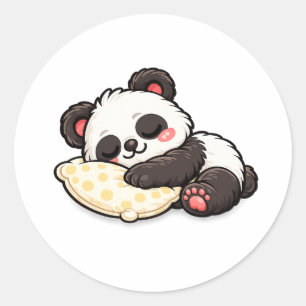 Süßer schlafender Panda mit Kissen Runder Aufkleber