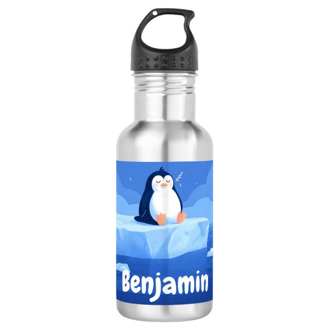 Süßer schlafender Pinguin, personalisierte Wasserf Edelstahlflasche (Vorderseite)