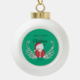 Süßer Schlafender Schneemann   Baby's erstes Weihn Keramik Kugel-Ornament