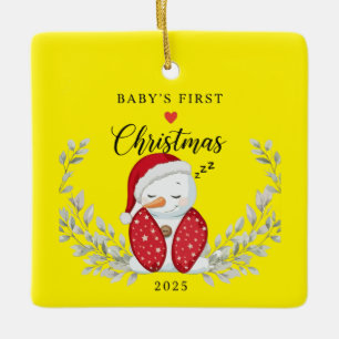 Süßer Schlafender Schneemann Baby's erstes Weihn Keramikornament