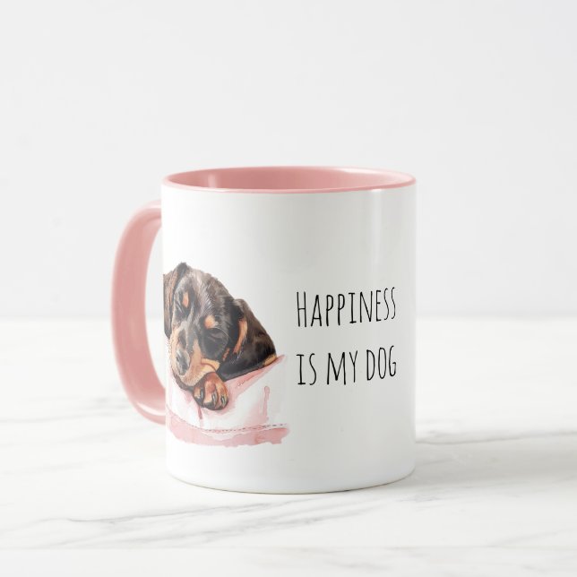 Süßer schlafender schwarzer Creme-Welpe Tasse (Vorderseite Links)
