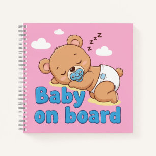 Süßer schlafender Teddybär Baby an Bord Cartoon Notizbuch