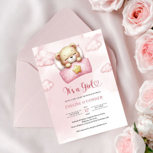 Süßer schlafender Teddybär, Baby Shower für ein Mä Einladung
