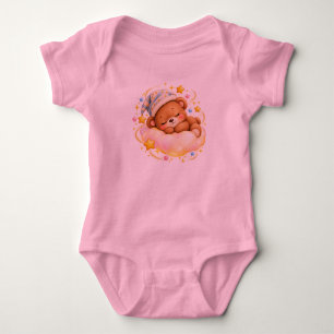 Süßer Schlafender Teddybär Rosa Bodysuit Baby Strampler