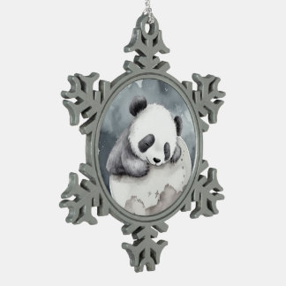 Süßer schlafender Wasserfarben-Baby-Panda Schneeflocken Zinn-Ornament