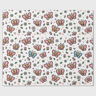 Süßer Schmetterling Florales Nahtloses Kawaii Must Geschenkpapier