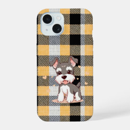 Süßer Schnauzer-Hund gelb kariert iPhone 15 Hülle