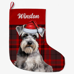 Süßer Schnauzer-Hunde-Feiertags-Kariert-Personaliz Großer Weihnachtsstrumpf
