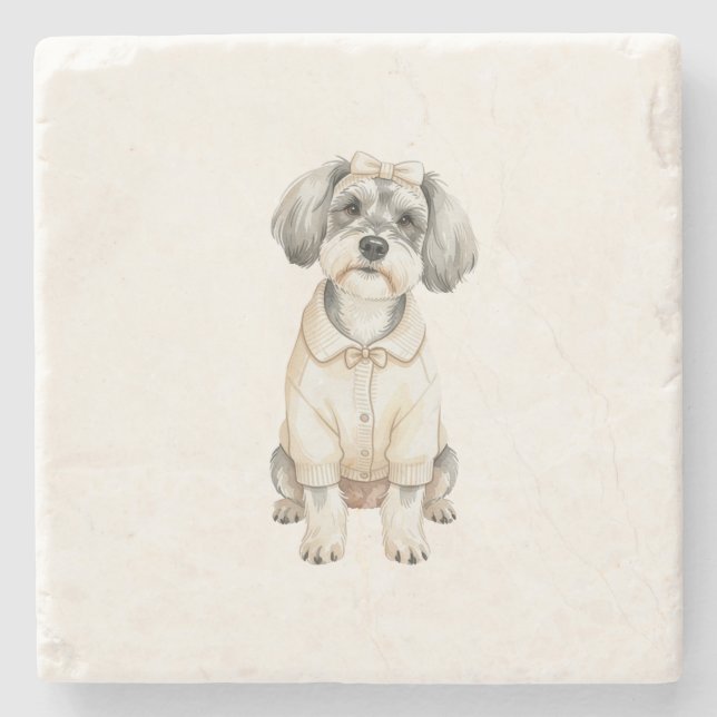 Süßer Schnauzer langohriger Hund  Steinuntersetzer (Vorderseite)