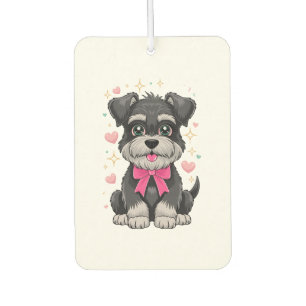 Süßer Schnauzer mit rosa Schleife umgeben von Herz Autolufterfrischer