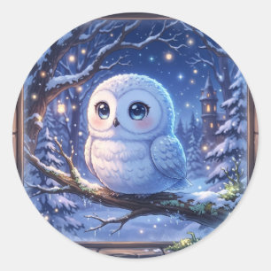 Süßer Schneeeulen-Aufkleber Runder Aufkleber