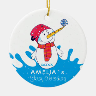 Süßer Schneemann Baby`s erstes Weihnachten Keramik Ornament