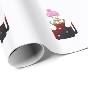 Süßer Schneemann, der eine Tasse umarmt Geschenkpapier