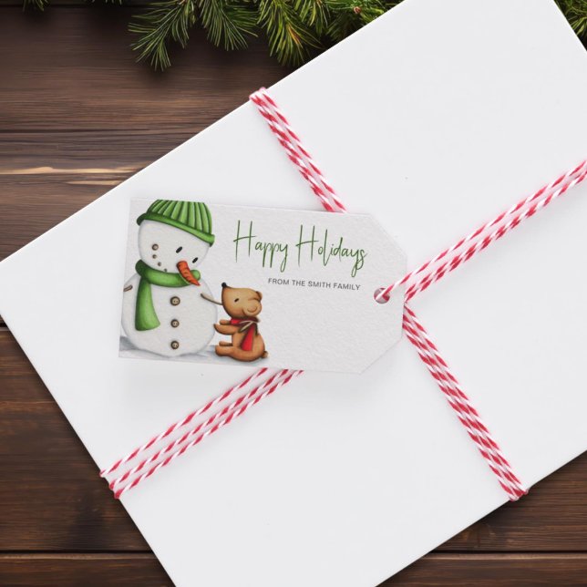 Süßer Schneemann Frohe Feiertage Geschenkanhänger (Von Creator hochgeladen)