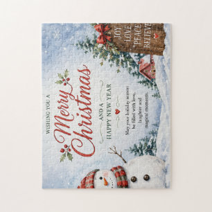 Süßer Schneemann Frohe Weihnachtskarte Puzzle