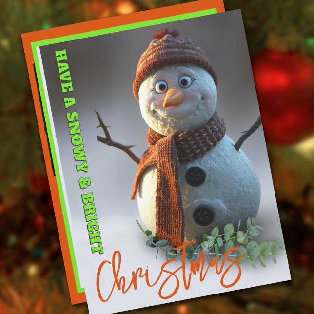 Süßer Schneemann fröhliche und helle Weihnachten  (Funny message, snowy winter christmas card)
