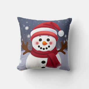 Süßer Schneemann mit rotem Schal Kissen