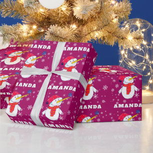 Süßer Schneemann mit Schneeflocken Kinder Weihnach Geschenkpapier