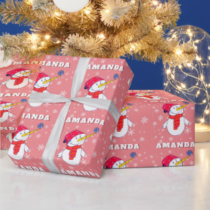 Süßer Schneemann mit Schneeflocken Kinder Weihnach Geschenkpapier