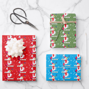 Süßer Schneemann mit Schneeflocken Kinder Weihnach Geschenkpapier Set