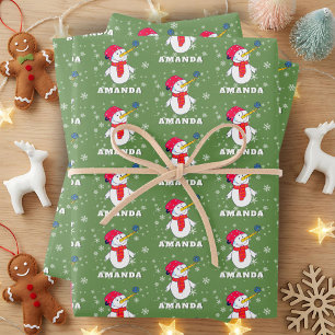 Süßer Schneemann mit Schneeflocken Kinder Weihnach Geschenkpapier Set