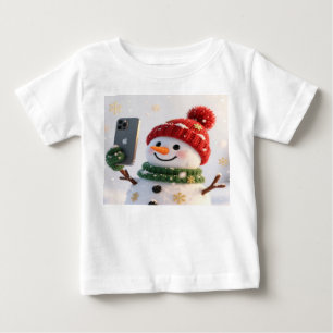 Süßer Schneemann mit Telefon Weihnachtsdesign Baby T-shirt