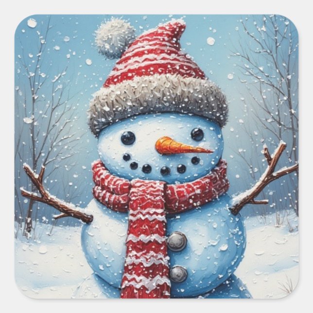 Süßer Schneemann  Quadratischer Aufkleber (Vorderseite)