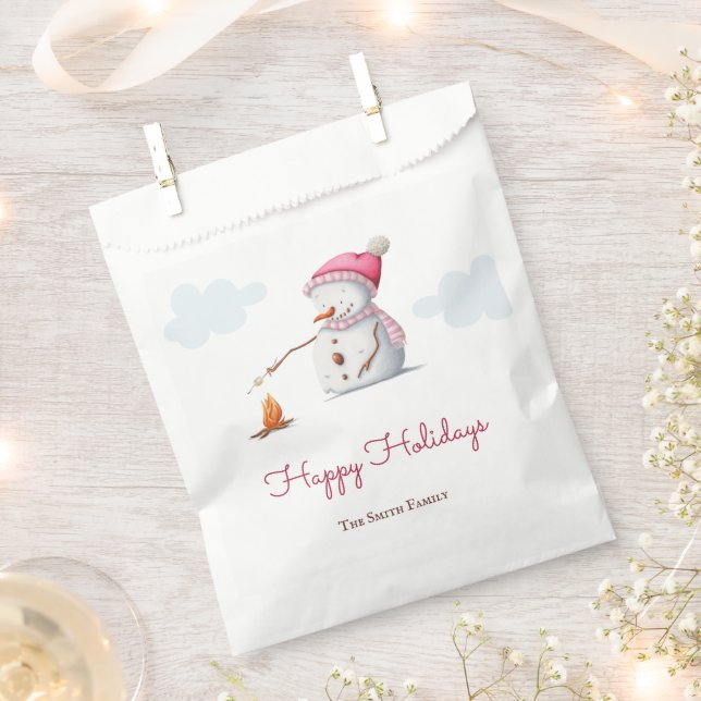 Süßer Schneemann röstet Marshmallows  Geschenktütchen (Ausgeschnitten)