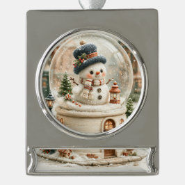 Süßer Schneemann-Schneeball Banner-Ornament Silber