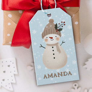 Süßer Schneemann Schneeflocken Kinder Name Weihnac Geschenkanhänger