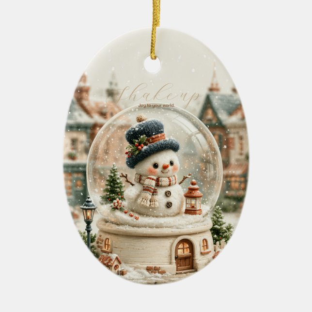 Süßer Schneemann-Schneekugel Keramik Ornament (Vorne)