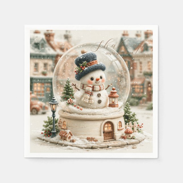 Süßer Schneemann-Schneekugel Serviette (Vorderseite)