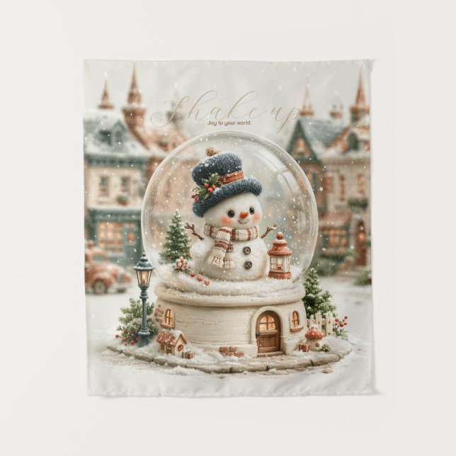 Süßer Schneemann-Schneekugel Wandteppich (Vorderseite)