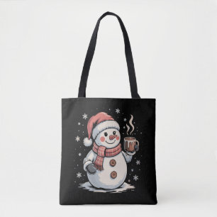 Süßer Schneemann trinkt Kaffee Winter Schneeflocke