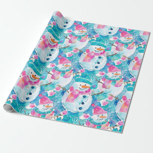 Süßer Schneemann Türkis Wasserfarbenmuster Geschenkpapier