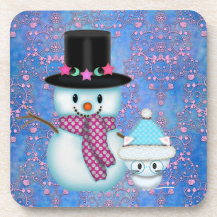 Süßer Schneemann und Kätzchen Weihnachtsuntersetze Getränkeuntersetzer