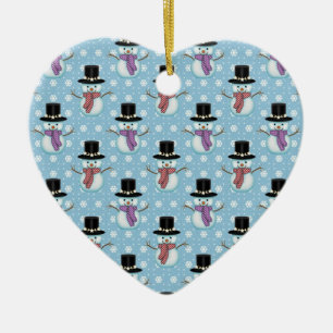 Süßer Schneemann und Schneeflocken Muster Keramikornament