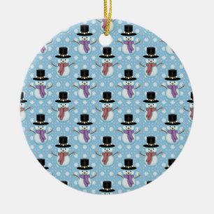 Süßer Schneemann und Schneeflocken Muster Keramikornament