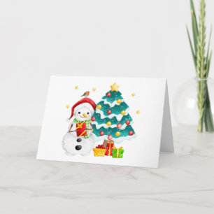 Süßer Schneemann und Weihnachtsbaum Karte