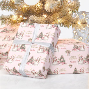 Süßer Schneemann Weihnachten Vintage Rosa Mädchen Geschenkpapier