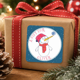 Süßer Schneemann-Weihnachtsgeschenkanhänger für Ki Quadratischer Aufkleber
