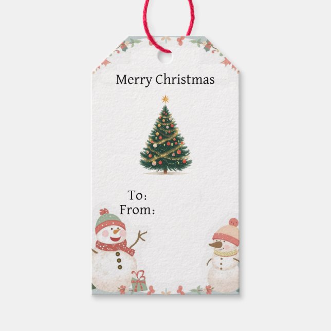 Süßer Schneemann-Weihnachtsgeschenkanhänger mit Ba Geschenkanhänger (Vorderseite)