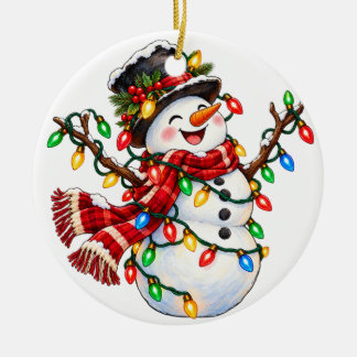 Süßer Schneemann-Weihnachtslicht-Schmuck Keramik Ornament