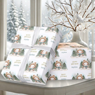 Süßer Schneemann Winter Geburtstags Junge Name Geschenkpapier
