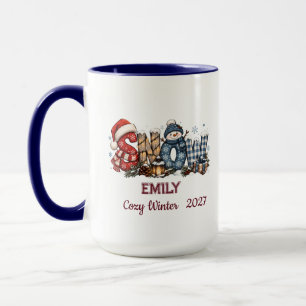 Süßer Schneemann Winter Individuelle Familie Blau Tasse