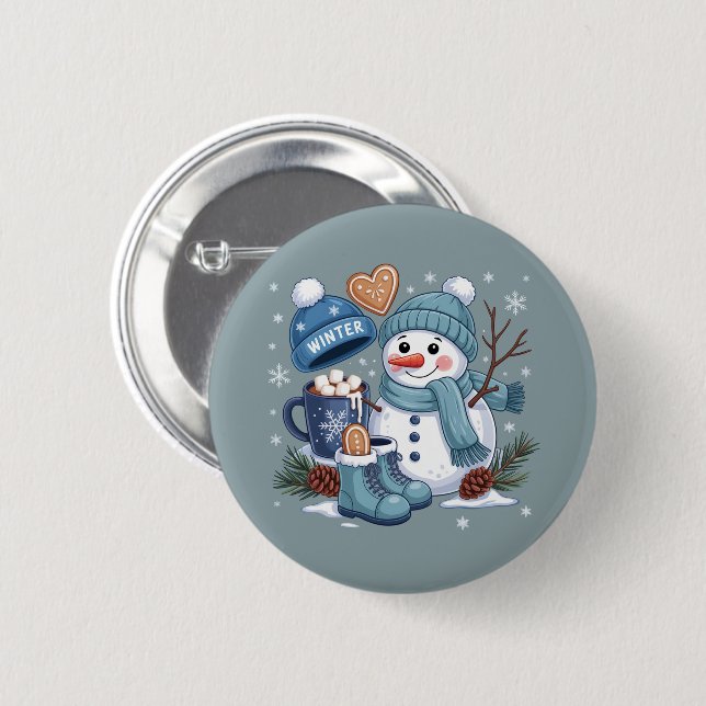 Süßer Schneemann Winterstimmung Weihnachten Button (Vorne & Hinten)