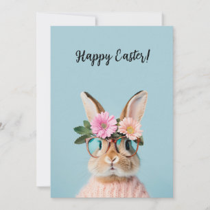 süßer schöner Hase mit Blumen und Brille  Feiertagskarte