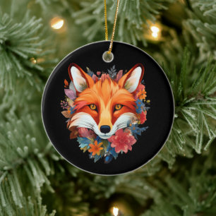 Süßer Schöner Wasserfarben-Fuchs-Blume Keramik Ornament