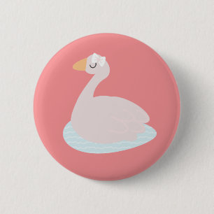 Süßer Schwan Rosa Schleife Konfetti Mädchen Geburt Button